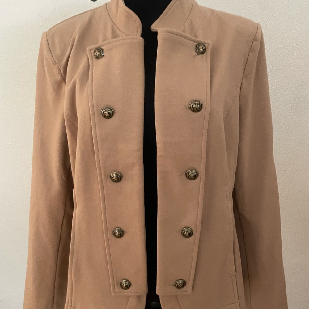 New Tan Double-Breasted Blazer with Stand-Up Collar Tommy Hilfiger  Band Jacket